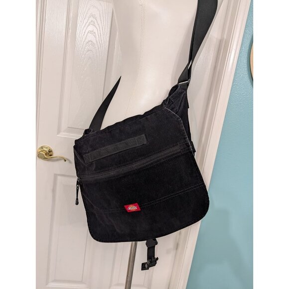 Dickies Black Corduroy Star Messenger YAK PAK Crossbody Bag 16” X 12” X4.5" Y2K - Picture 1 of 12